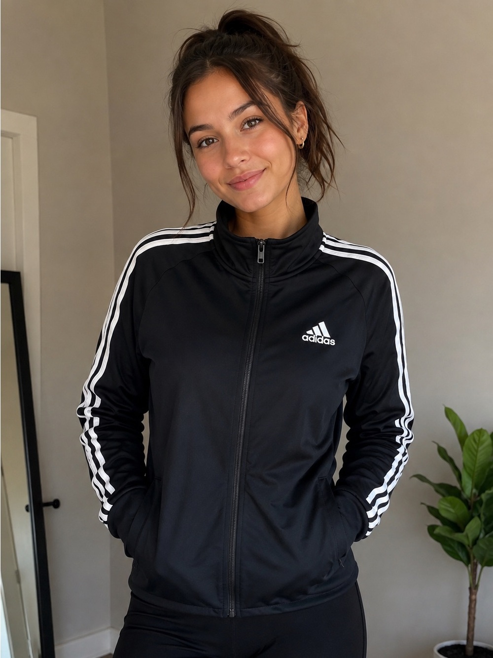 adidas Black Jacket with White Three-Stripe Detailing